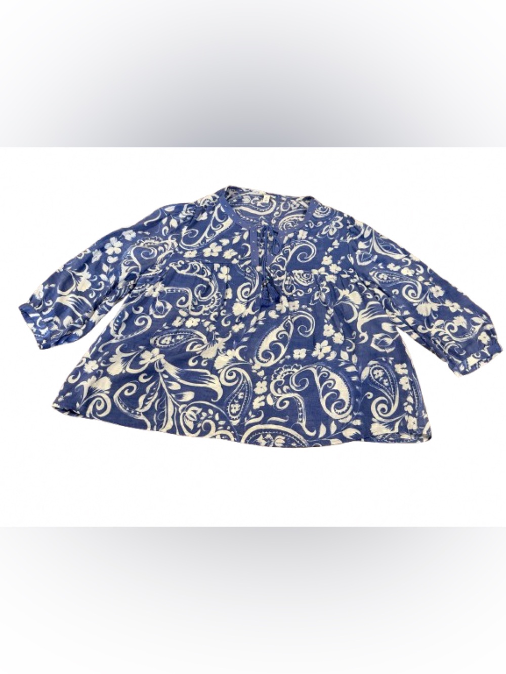 Cato Women’s Navy and Cream Paisley Peasant Blouse Size Extra Large